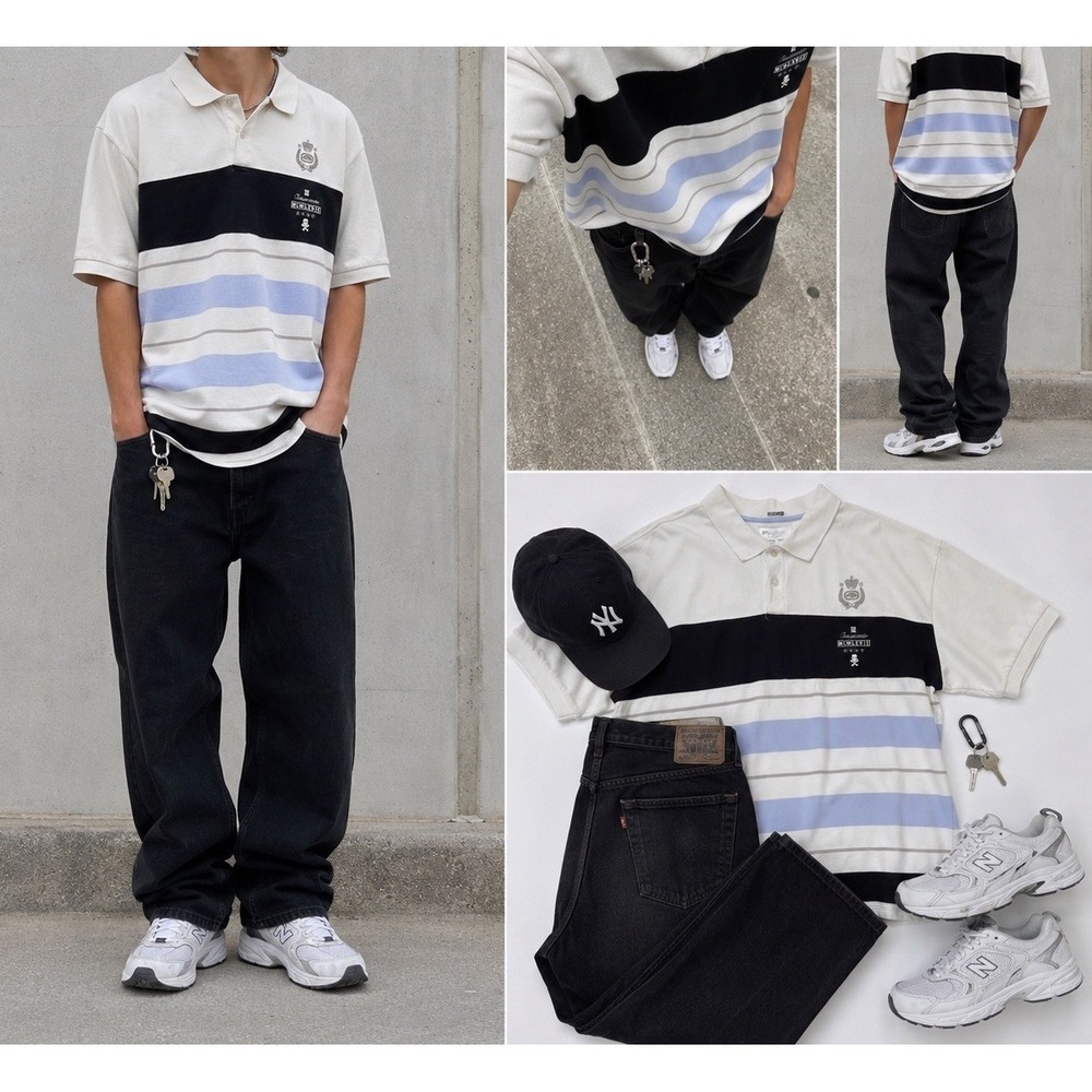 Vintage Y2K Ecko Unltd Striped Polo Shirt Striped XXL Rhino Streetwear‎ Hip Hop